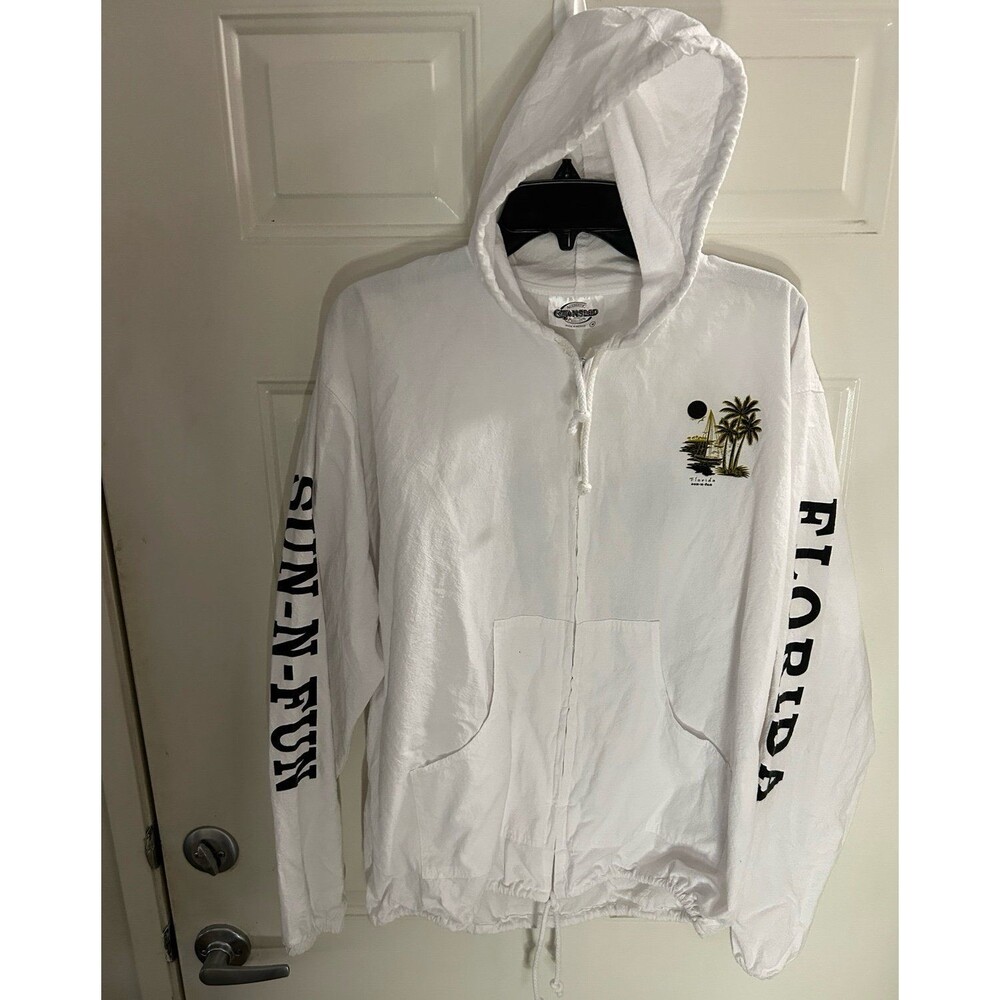White Cotton Seed Zip up Hoodie Florida Sun-n-Fun Sz Medium